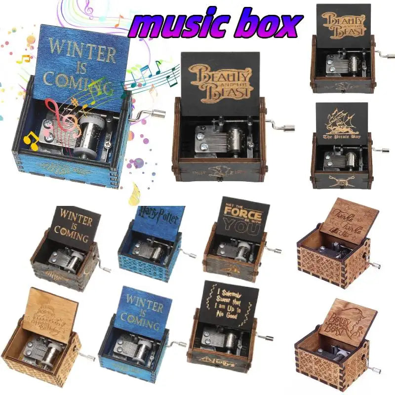 Retro Hand Crank Wooden Music Box Elegant Desktop Musical Box Kids Birthday Festival Gift Vintage Home Craft Ornament