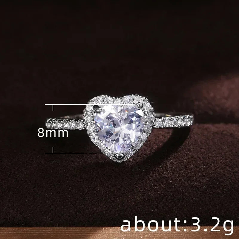 2025 New European and American Peach Heart Ring Women's Personalized Love Shaped Zircon Inlaid Diamond Fashion Jewelry Wholesale