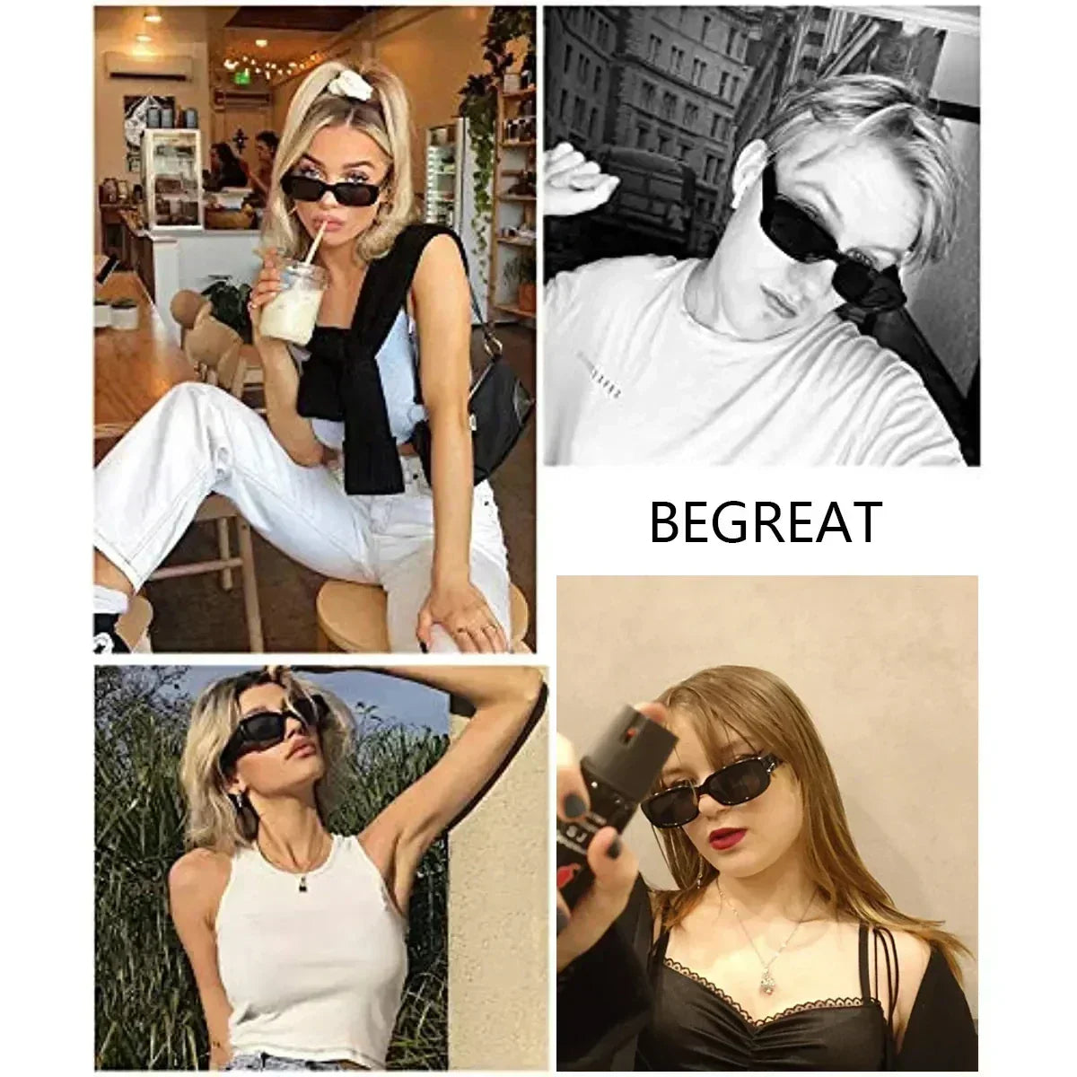 BEGREAT Fashion Retro Small Rectangle Sunglasses Brand Designer Vintage Travel Female Sun Glasses Eyewear Shade UV400 Protection