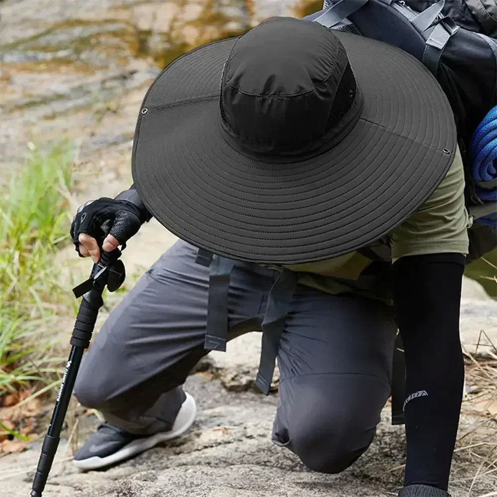 Summer Bucket Hat For Men Fisherman Cap Fishing Outdoor Sunshade Wide Visor Brim UV Sunscreen Riding Hiking Suncreen Sunhat
