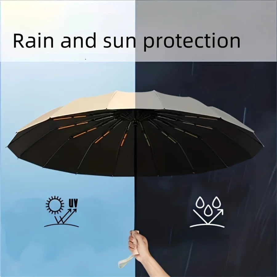 12 Bone Black Glue Fully Automatic Umbrella With Thick And Durable Keel Three Fold Umbrella UV Resistant Folding Umbrella