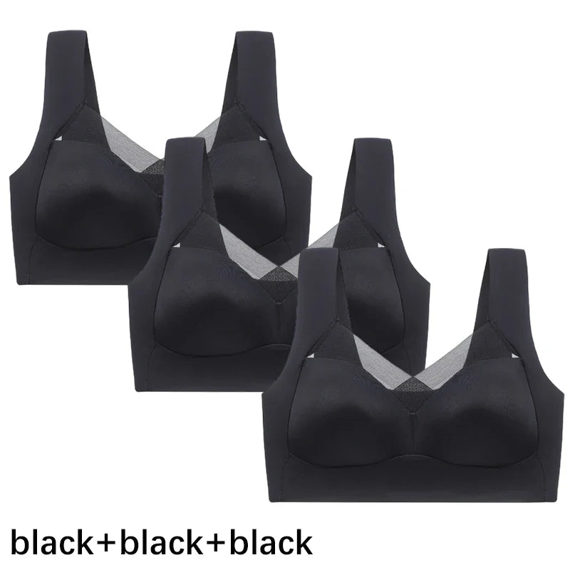 FallSweet 3PCS Plus Size Seamless Sport Bra for Woman Lace Wireless Bralette Shockproof Beautiful Back Bra Comfort Gym Underwear