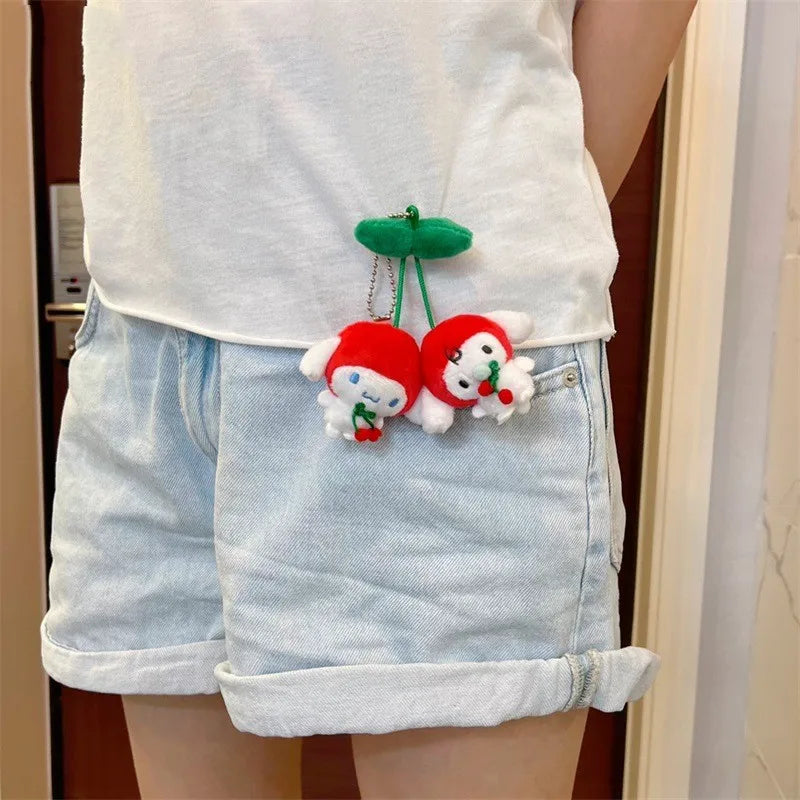 Kawaii Cherry Series Plush Doll Pendant, Kitty Character Puppy Character Kawaii Character Pom Purin Keychain Gift