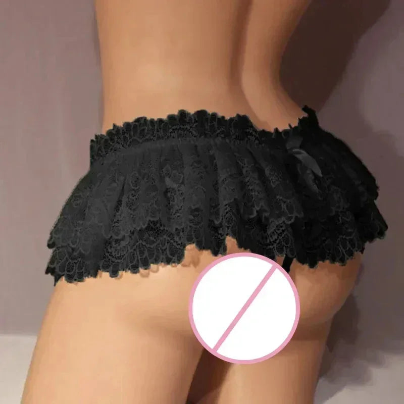 Women Sexy Lace Panties Ruffle Trim Lingerie Briefs Soft Comfortable Briefs Lolita Pink White Black