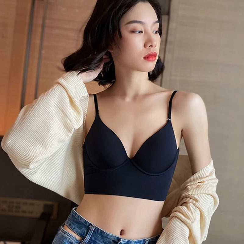 Invisible Lift Up Bra Backless Women Summer Bras Low Cut Sexy Plunge Brassiere Open Back Underwear Seamless Deep U Lingerie