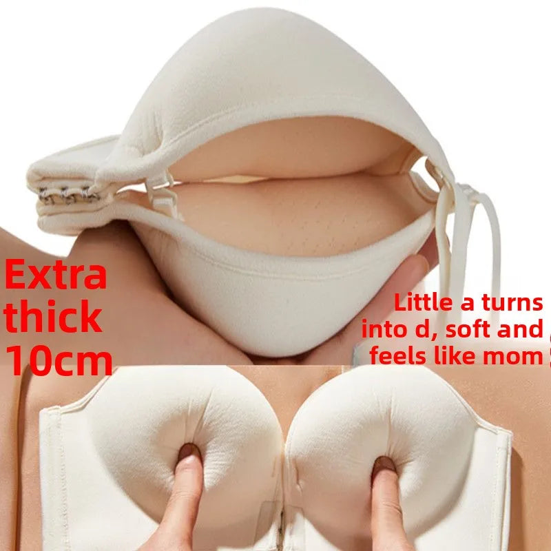 10cm Extreme Front Closure Push Up Bra - Ultra Thick Padded Lift Halter Neck for Small Chest, Deep Plunge Sexy Lingerie