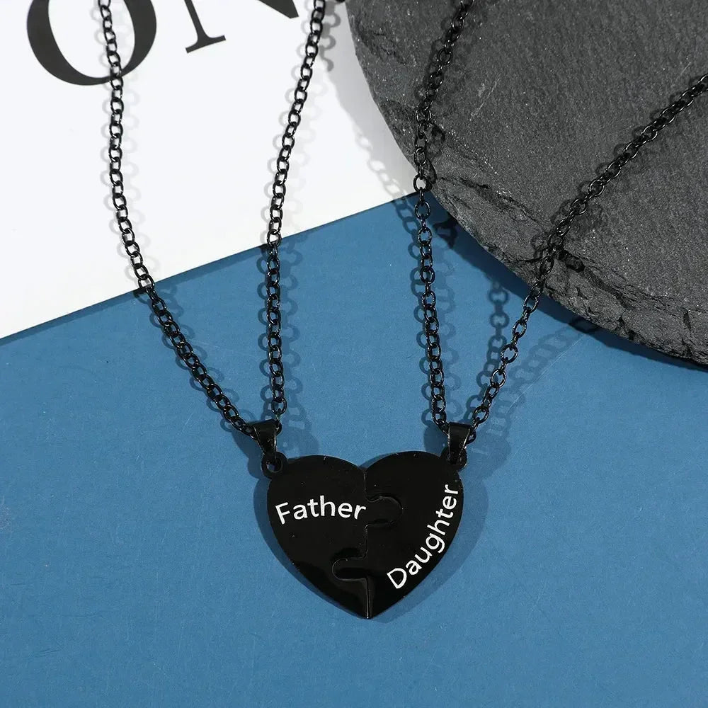 Father Mom Son Daughter Family Necklace Love Heart Puzzle Pendant Necklace Stainless Steel Jewelry for Women Mother's Day Gift