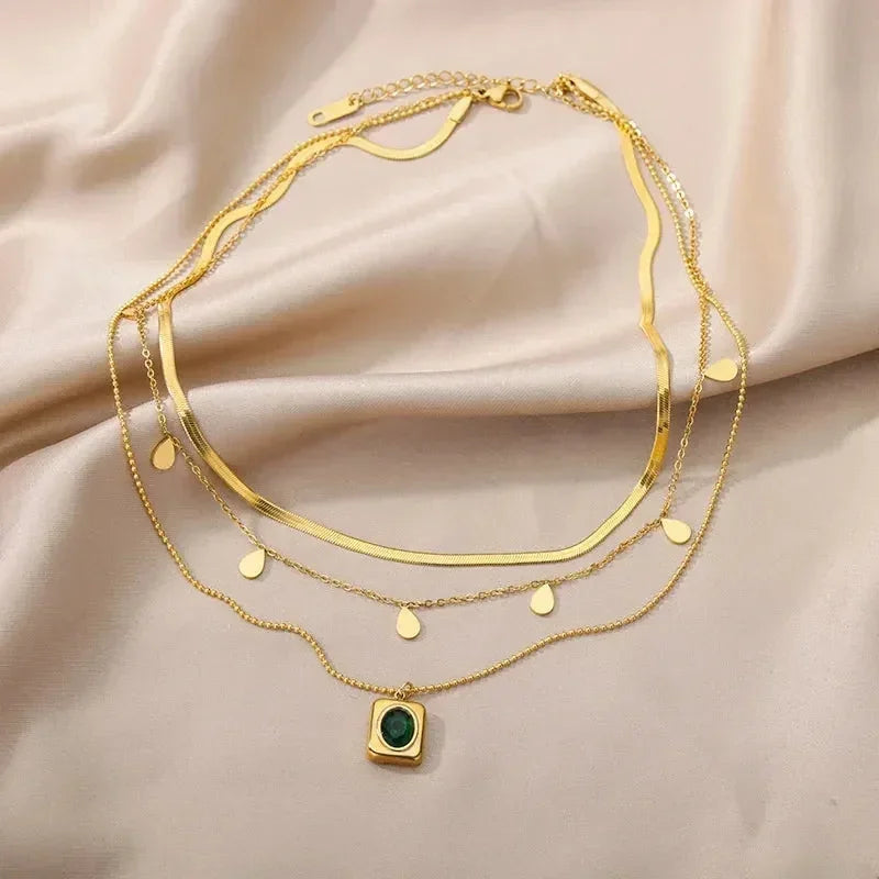 316L Stainless Steel Multilayer Heart Necklace For Women Girls Goth Gold Color Clavicle Chain Charm Choker Jewelry Birthday Gift