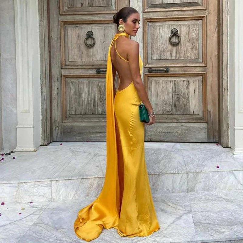 Backless Lace-Up Maxi Dress | Ribbon Sleeveless Evening Gown - Femstylo