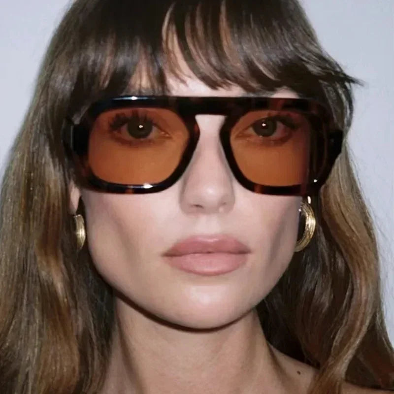 DOHOHDO 2025 Fashion Square Sunglasses Women New Retro Black Brown Thick Frame Pilot Sun Glasses Woman Chic Polygon Shades UV400