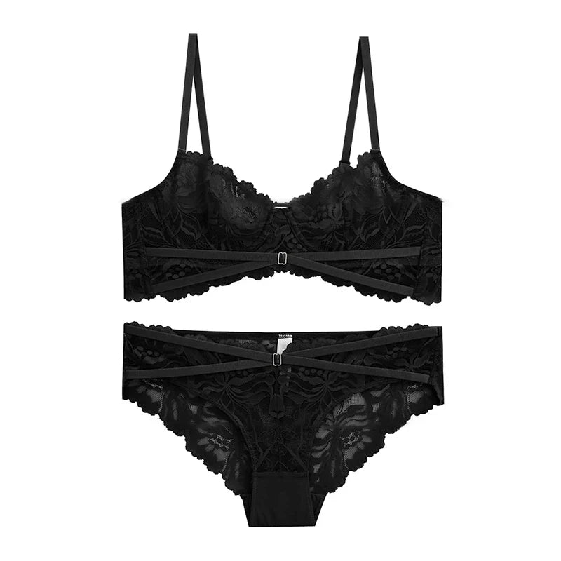 Logirlve Ultra-thin Bra Set Lingerie Push Up Brassiere Embroidery Lace Underwear Set Sexy Straps Panties For Women underwear