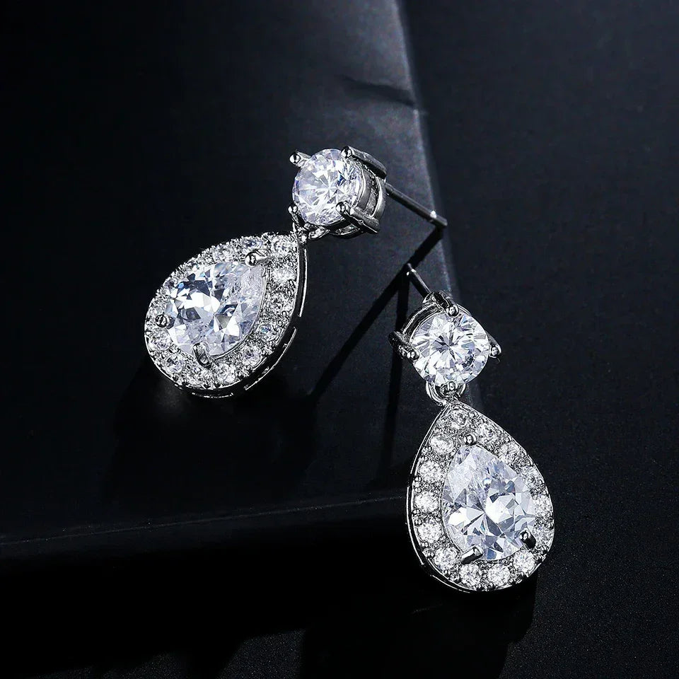 ZAKOL Classic Water Drop Cubic Zircon Bridal Dangle Earrings for Women Girl Trendy CZ Crystal Wedding Engagement Jewelry