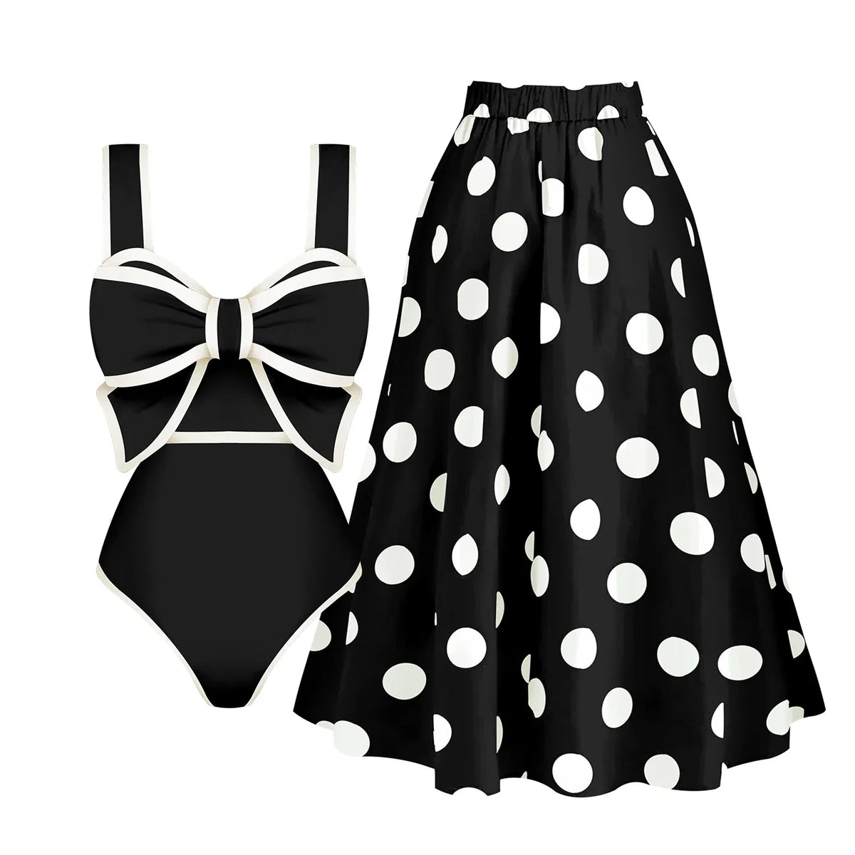 2025 New Bow Tie One Piece Swimsuit For Women Swimwear with Skirt Bathing Suit Monokini Beach Bodysuit Beach Wear