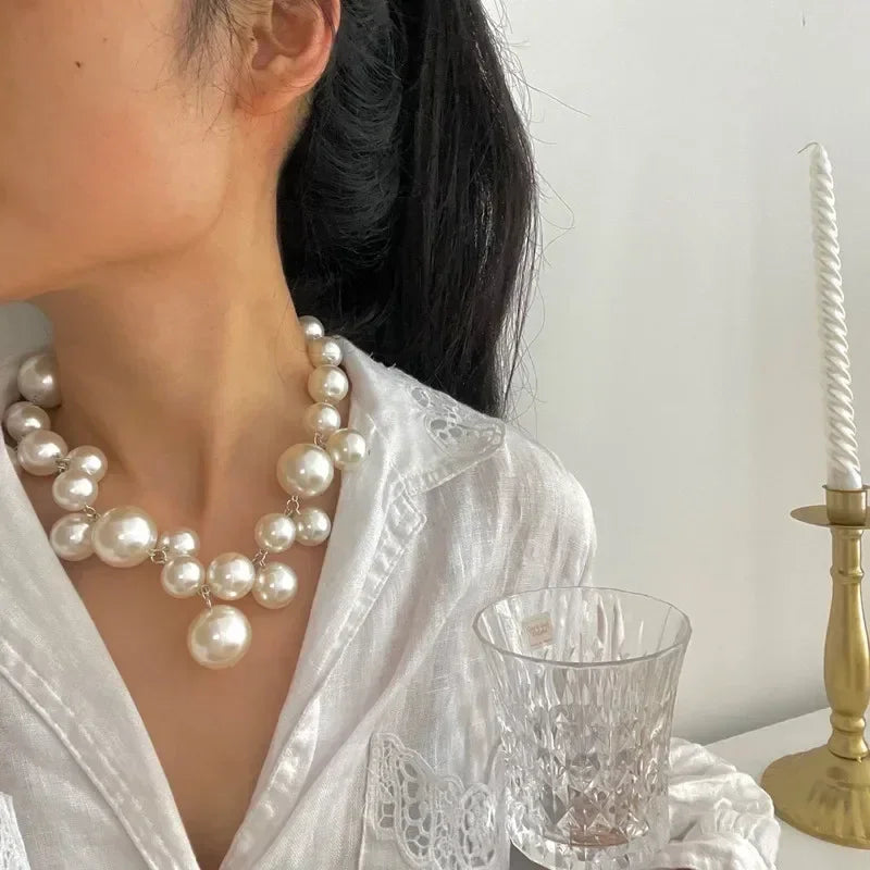 Elegant Imitation Pearl Women's Necklace Big Pearls Beads Choker Necklaces Party Wedding Bride Necklace Jewelry Girls Gifts