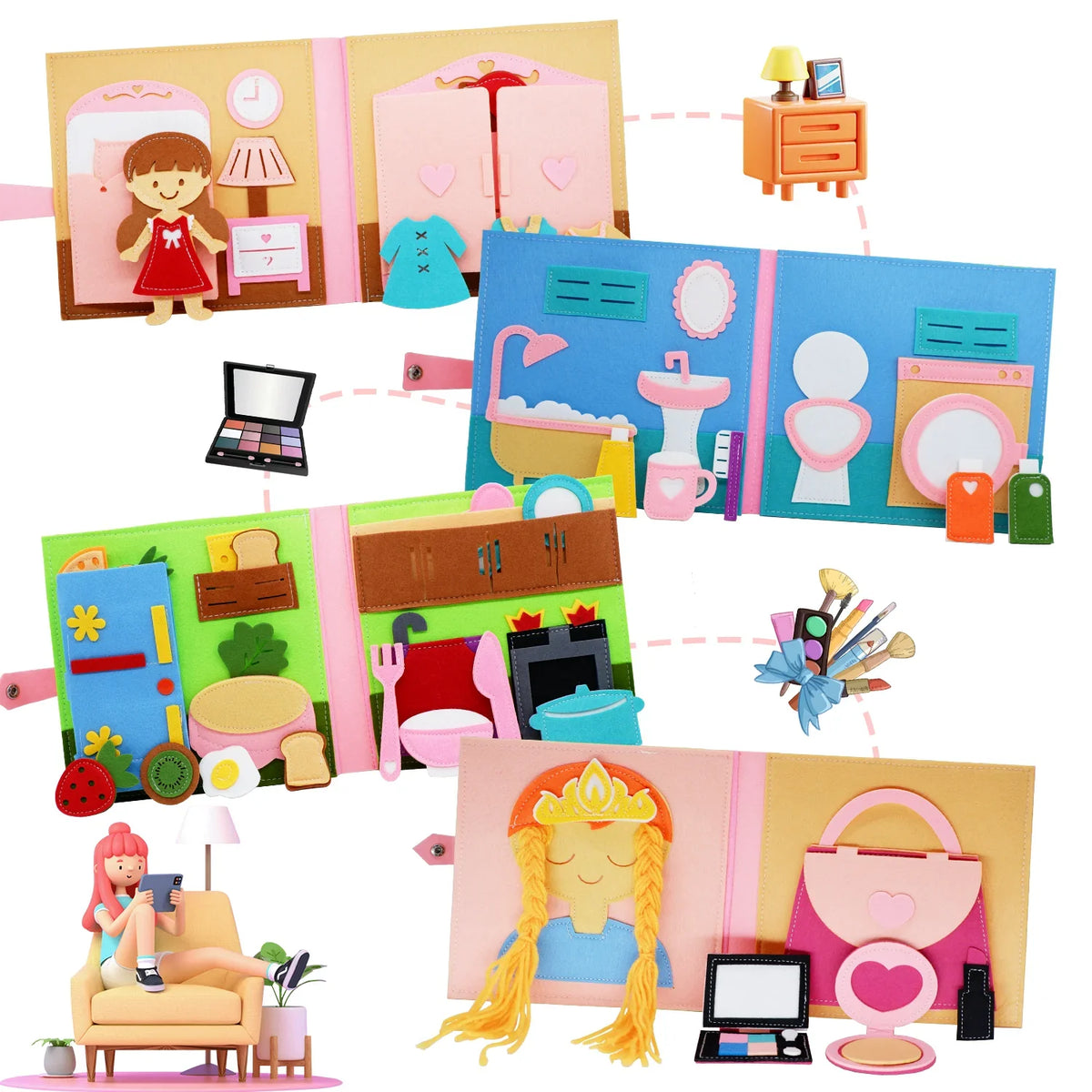 Montessori Quiet Books for Toddlers - Soft Activity Busy Book, Felt Cloth Sensory Travel Toy with Learning Activities
