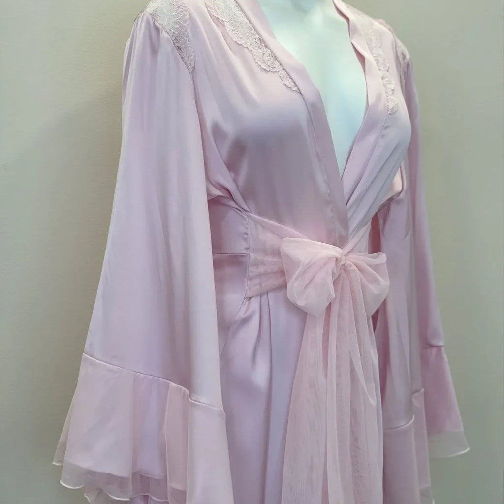 Bridal Kimono Robes Only Beautiful Sexy Pajamas Women's Bathrobe Pure French High Quality Nightgown Lace Mesh Bow Dressing Gowns