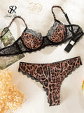 SINGREINY Leopard Print Sexy Lingerie Sets Women Lace Patctwork Sheer Bra Brief Sets Transparent Chic Vintage Underwear Suits