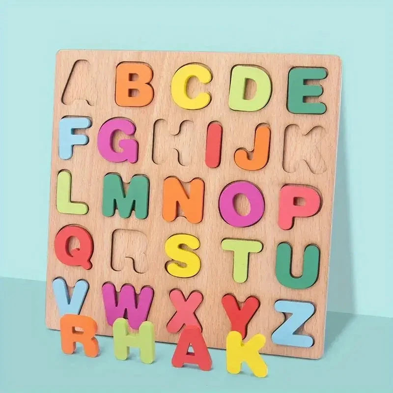 Colorful Alphabet & Number Wooden Puzzles, Kids Intelligent Matching Game, Preschool Children Early Educational Toy