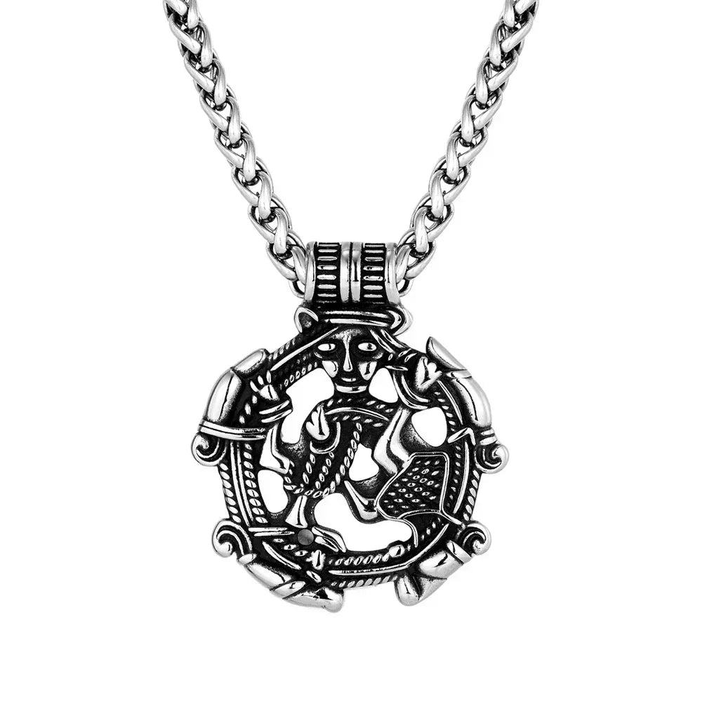 Vintage Vikings Loki Hollow Necklaces Men Stainless Steel Norse Mythology Trinity Pendant Amulet Scandinavian Jewelry Male Gifts