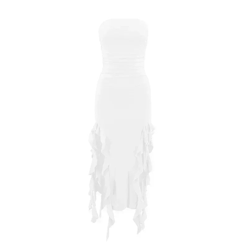 BWQ Long Dresses For Women Slit Sexy Bodycon Sleeveless Jellyfish Dress Hot Girls Fashion Off The Shoulders Maxi Dress Woman