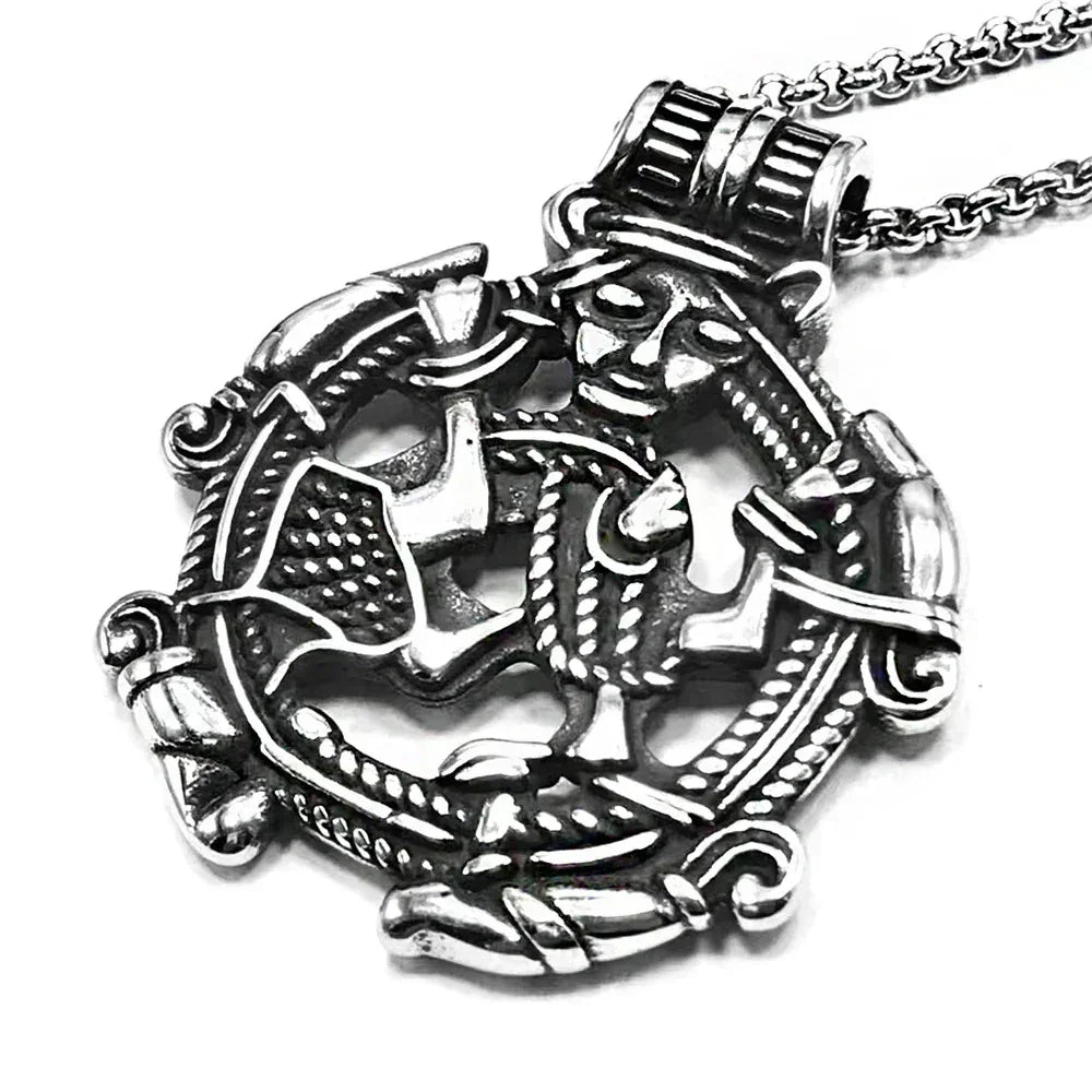 Vintage Vikings Loki Hollow Necklaces Men Stainless Steel Norse Mythology Trinity Pendant Amulet Scandinavian Jewelry Male Gifts