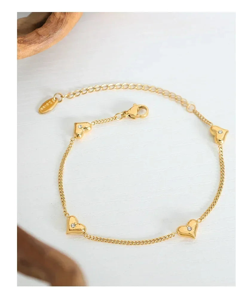 Cute Heart Necklace Earrings Bracelet Jewelry Set Stainless Steel For Women Fashion Shiny Zircon Bridal Accessories Wedding Gift