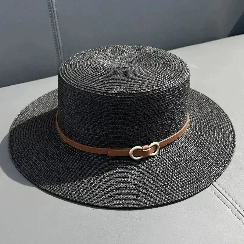 Simple Straw Summer Women Beach Hat Female Casual Panama Hat Women Flat Brim Bowknot Straw Cap Girls Sun Hat