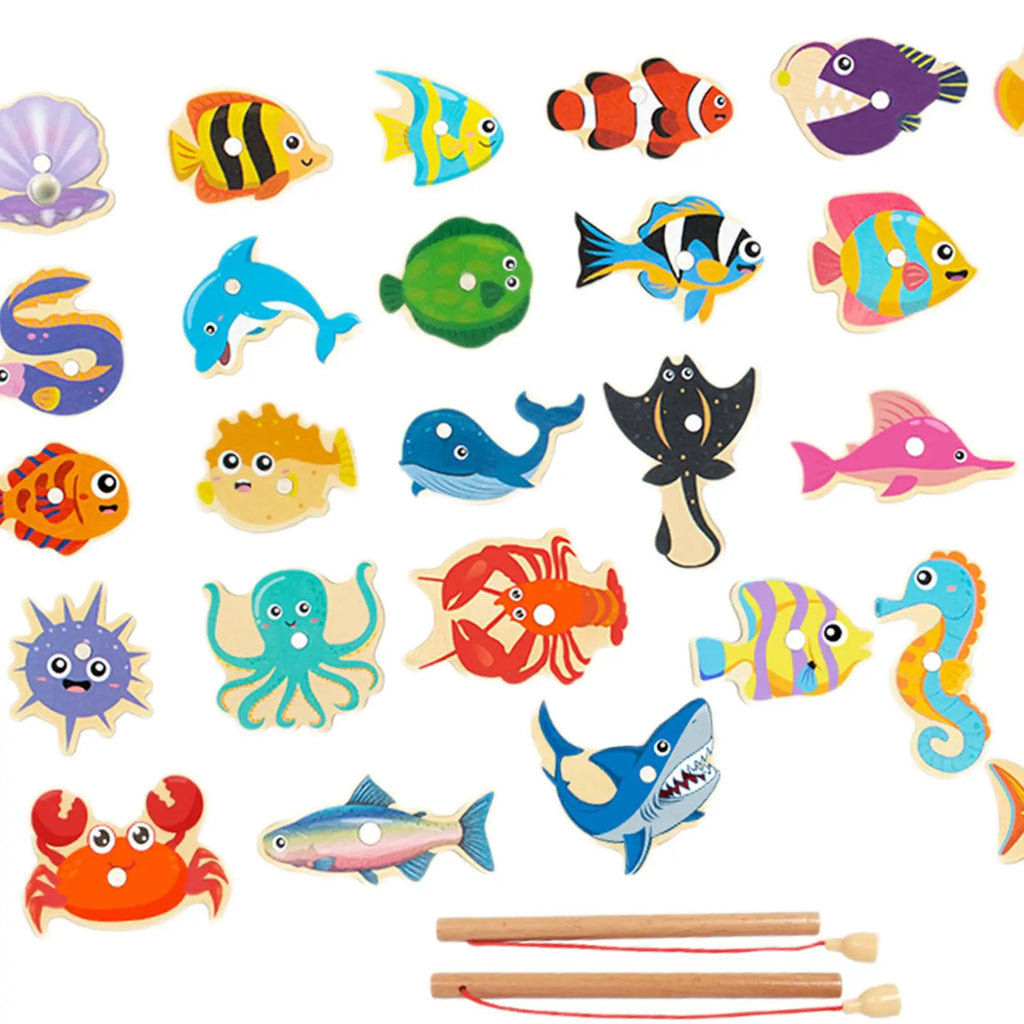 Wooden Magnetic Fishing Game for Kids - Montessori Educational Toy, 30-Piece Set