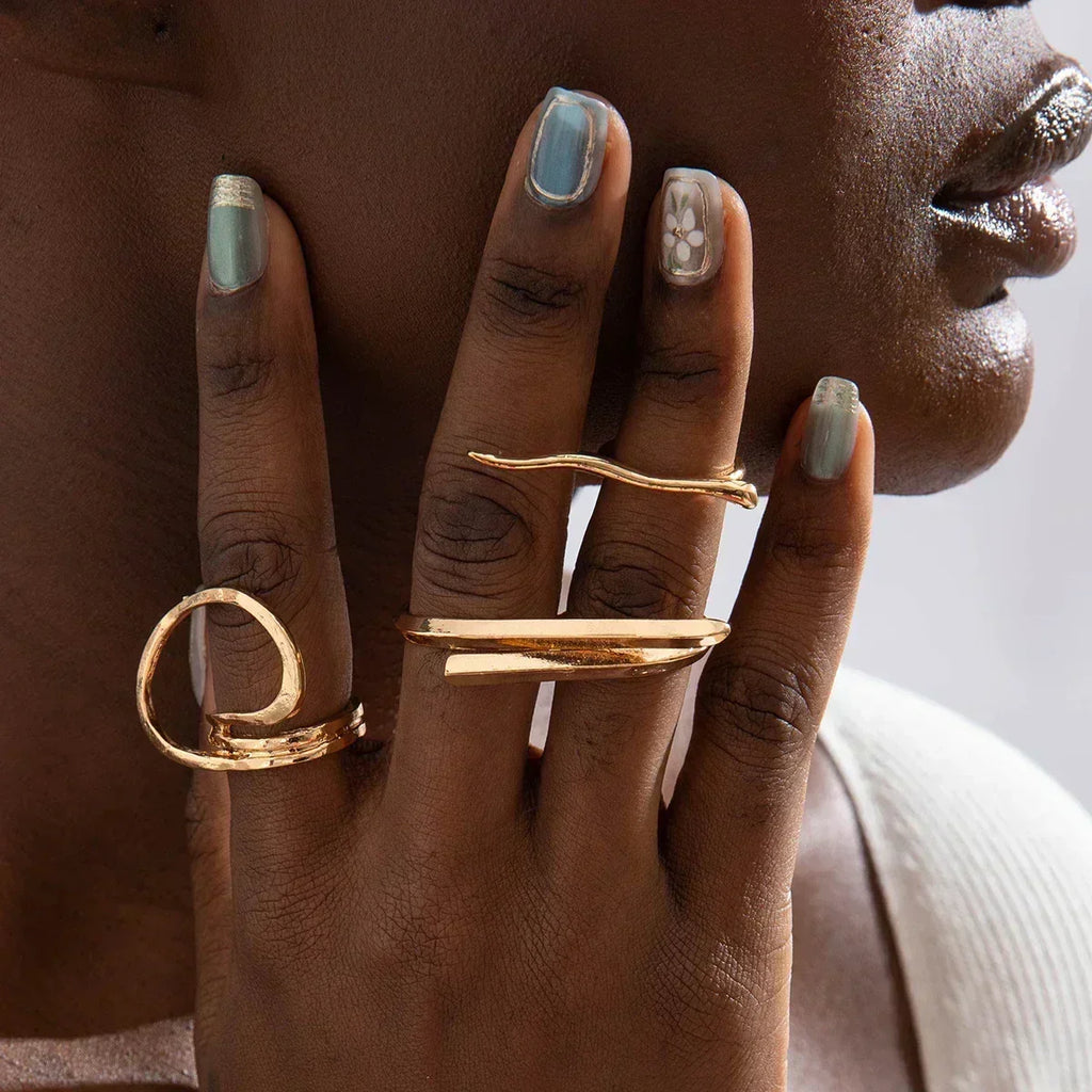 Docona Fashion Elegant Stacking Gold Colour Rings Geometric Design Ring Set Accessories Daily Festival Party Gifts 27910
