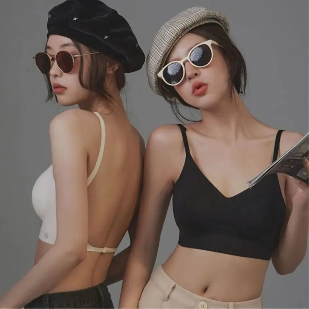 Sexy U-shaped Back Lingerie Female Inner Wear Summer Thin Without Trace Backless Triangle Cup Polymerization Bra