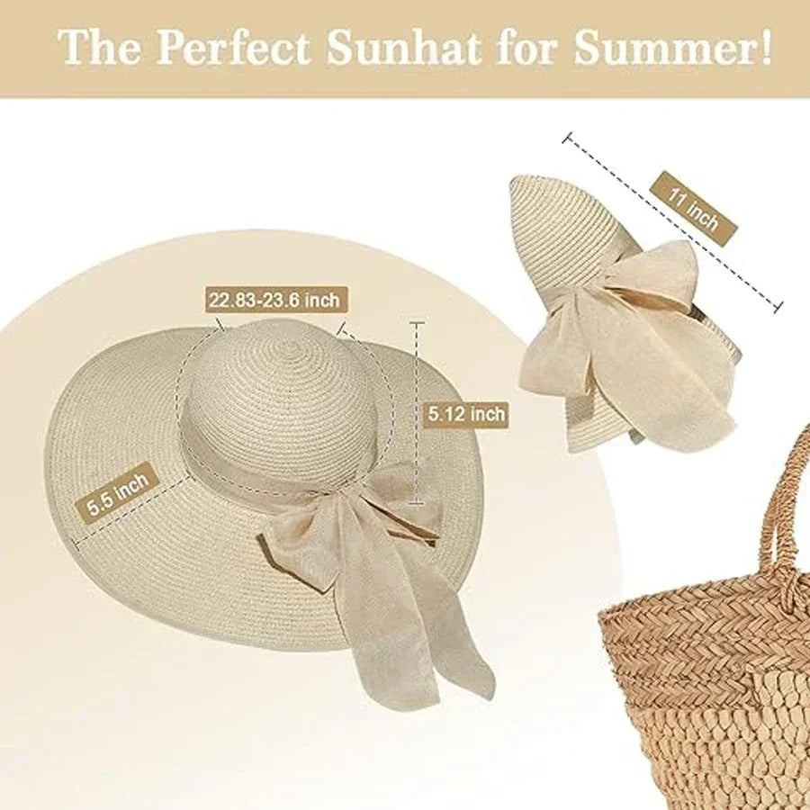 Ladies' hats, spring and summer new styles, large brimmed straw hats, summer UV resistant sun hats, foldable bow shaped sun hats