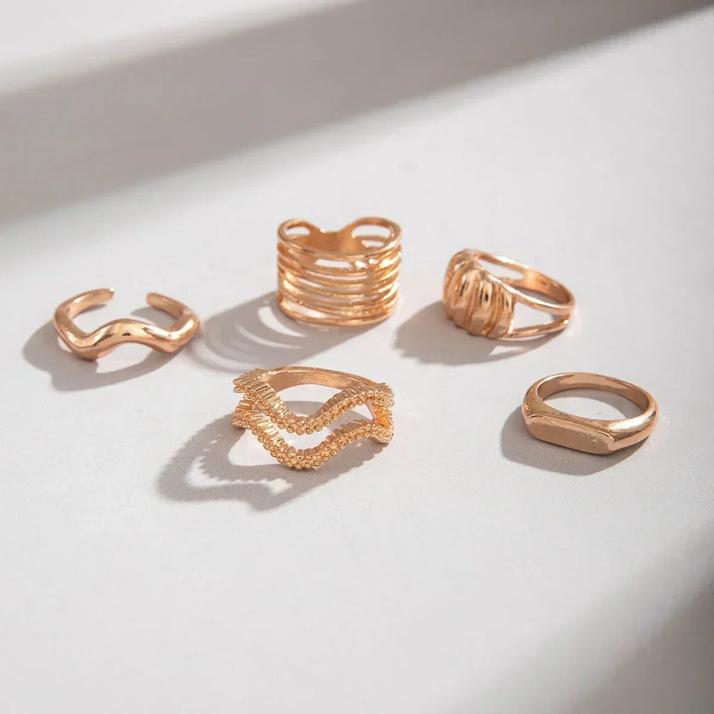 Docona Fashion Elegant Stacking Gold Colour Rings Geometric Design Ring Set Accessories Daily Festival Party Gifts 27910