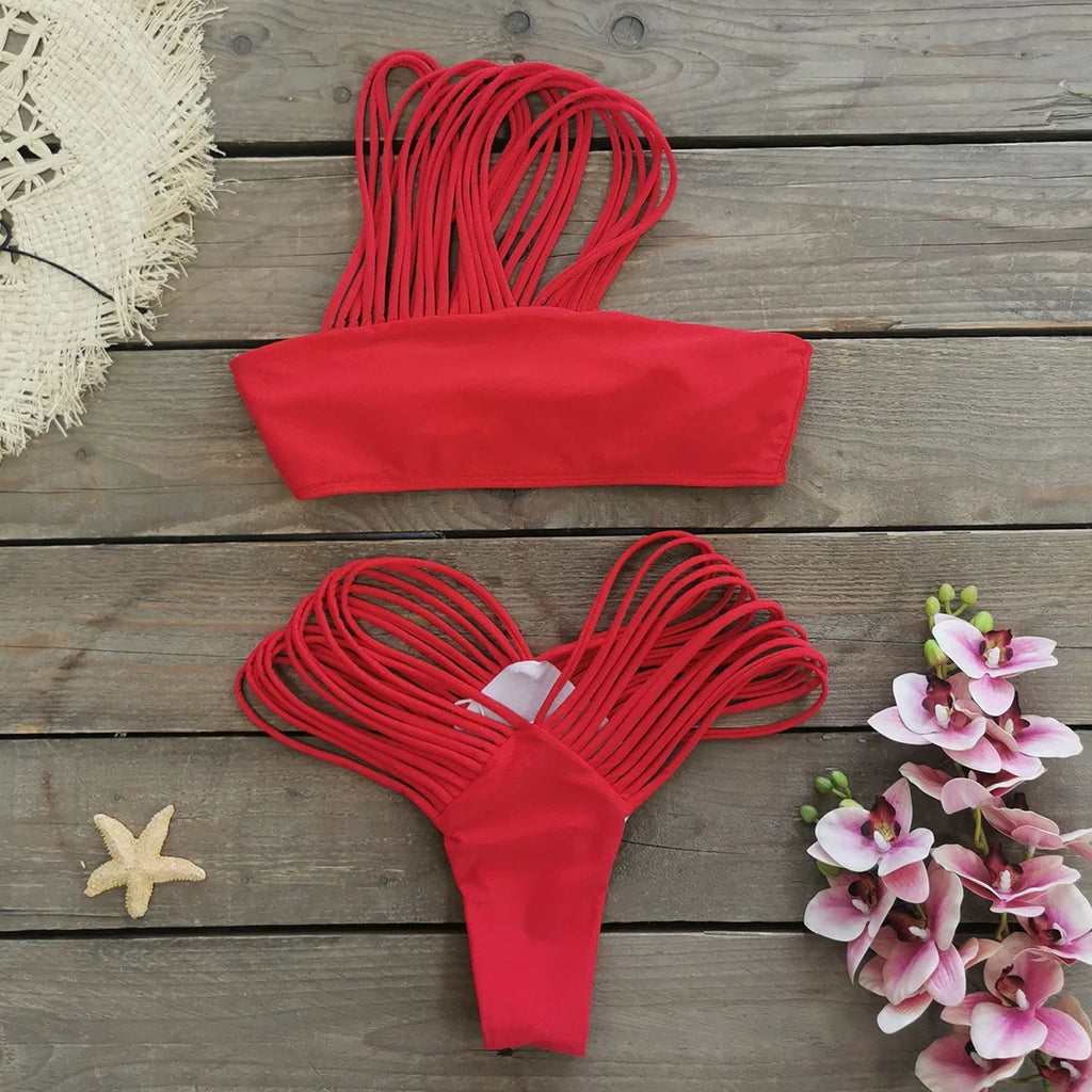 Sexy Strappy Micro Bikini Set for Women, Two Piece Swimsuit, High Cut Swimwear, Brazilian Beachwear, Bathing Suit, 2024