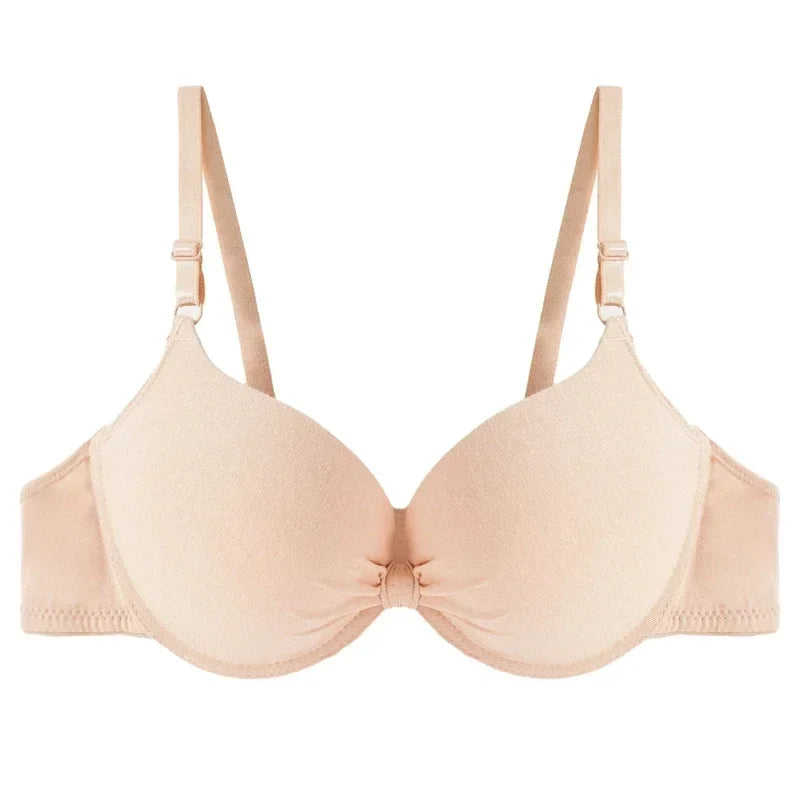 Sexy Women Cotton Gathered Bra Deep V Underwire Ladied  Brassiere Push Up Lingerie Solid Bras Backless Intimate Underwear