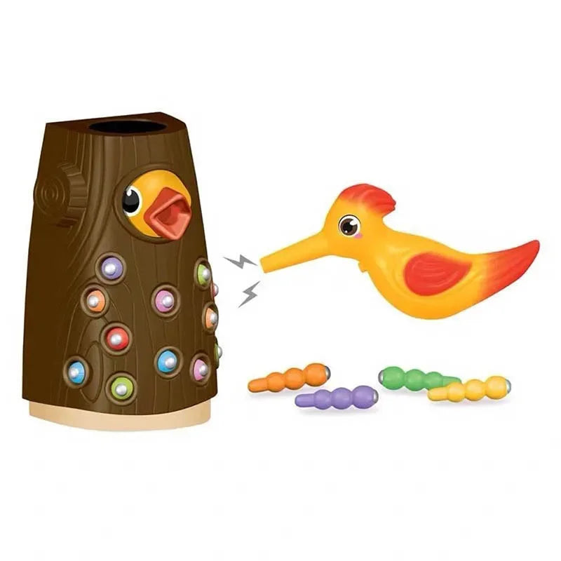 Magnetic Woodpecker Worm Catching Game - Montessori Wooden Feeding Toy for Toddlers & Preschoolers