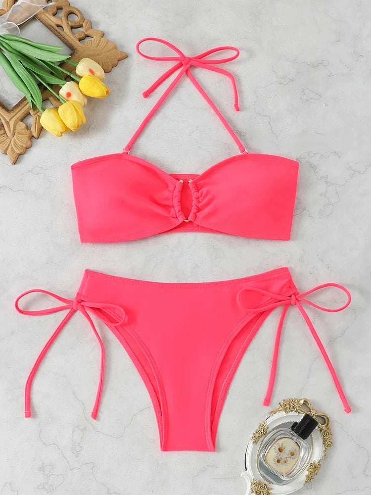 Sexy High Waist Bikini Beach Women's Swimsuit 2026 Two-piece Bathing Suit Woman Swimwear Bandeau Bikinis Sets Brazilian Biquini