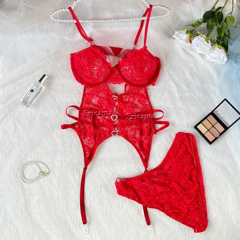 Erotic Sexy Lace Bra And Panty Underwear Set For Woman Transparent Lace Bra Exotic Lingerie Sets  Porn Sensual Luxury Lingerie