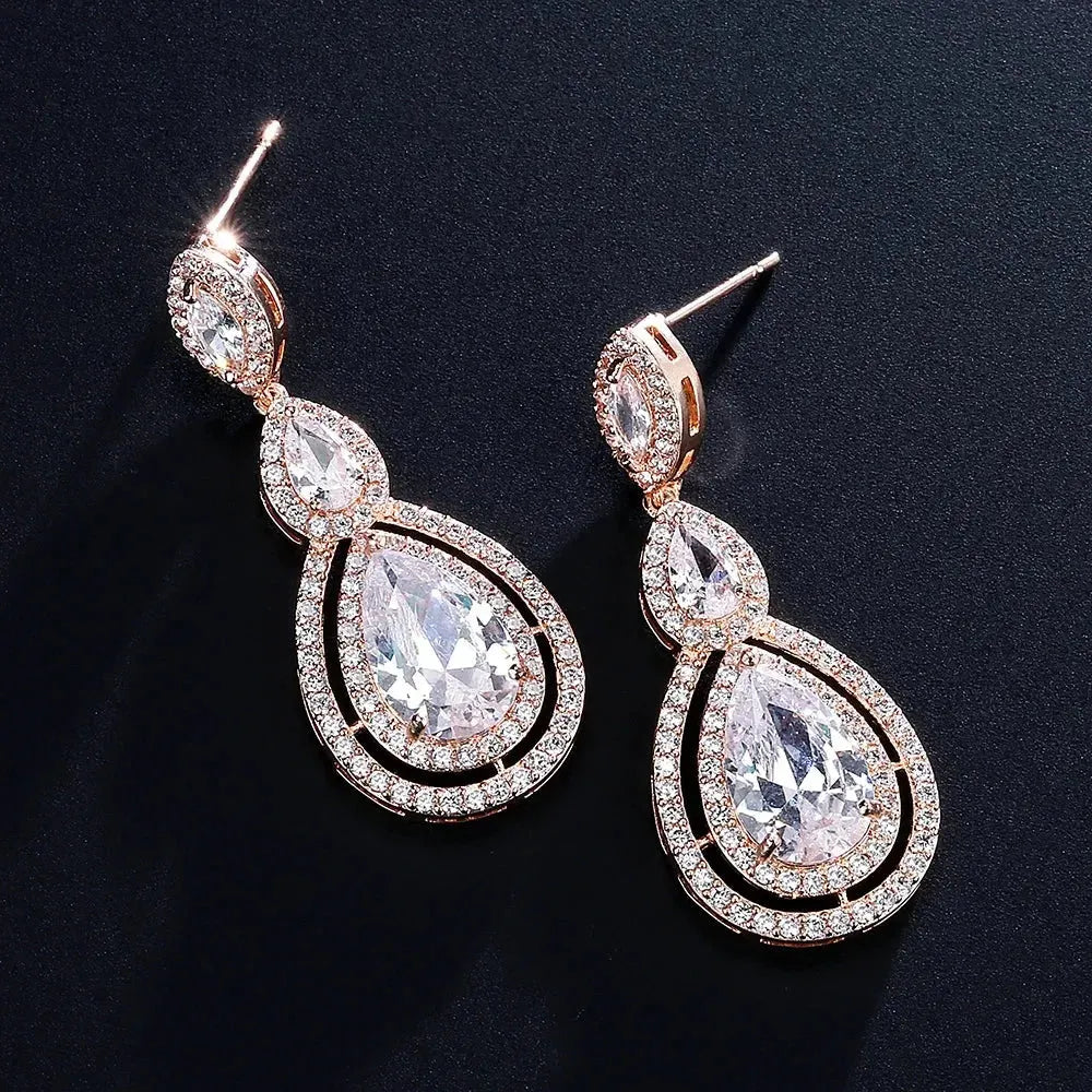 ZAKOL Luxury Water Drop Cubic Zircon Long Dangle Earrings for Women Bridal Wedding Jewelry Dress EP2114