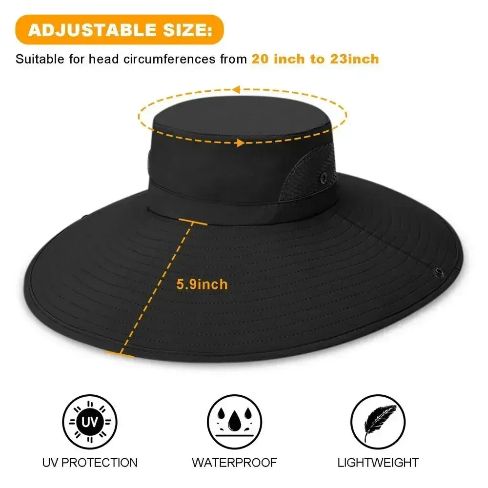 Summer Bucket Hat For Men Fisherman Cap Fishing Outdoor Sunshade Wide Visor Brim UV Sunscreen Riding Hiking Suncreen Sunhat