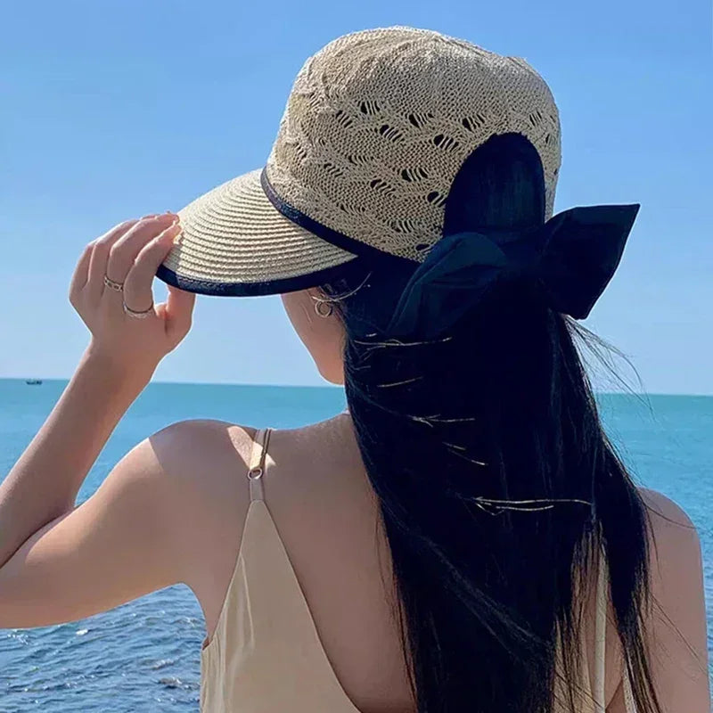 Women's Summer Straw Hat UV Protection Wide Brim | Breathable Bow Sun Hat Fashion Beach Accessory