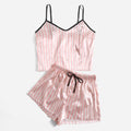 Women New Fashion Sexy Stripe Pajama Set Women's 2 Pieces Sleepwear Pyjamas Silk Satin Cami Top and Shorts Pajamas for Women