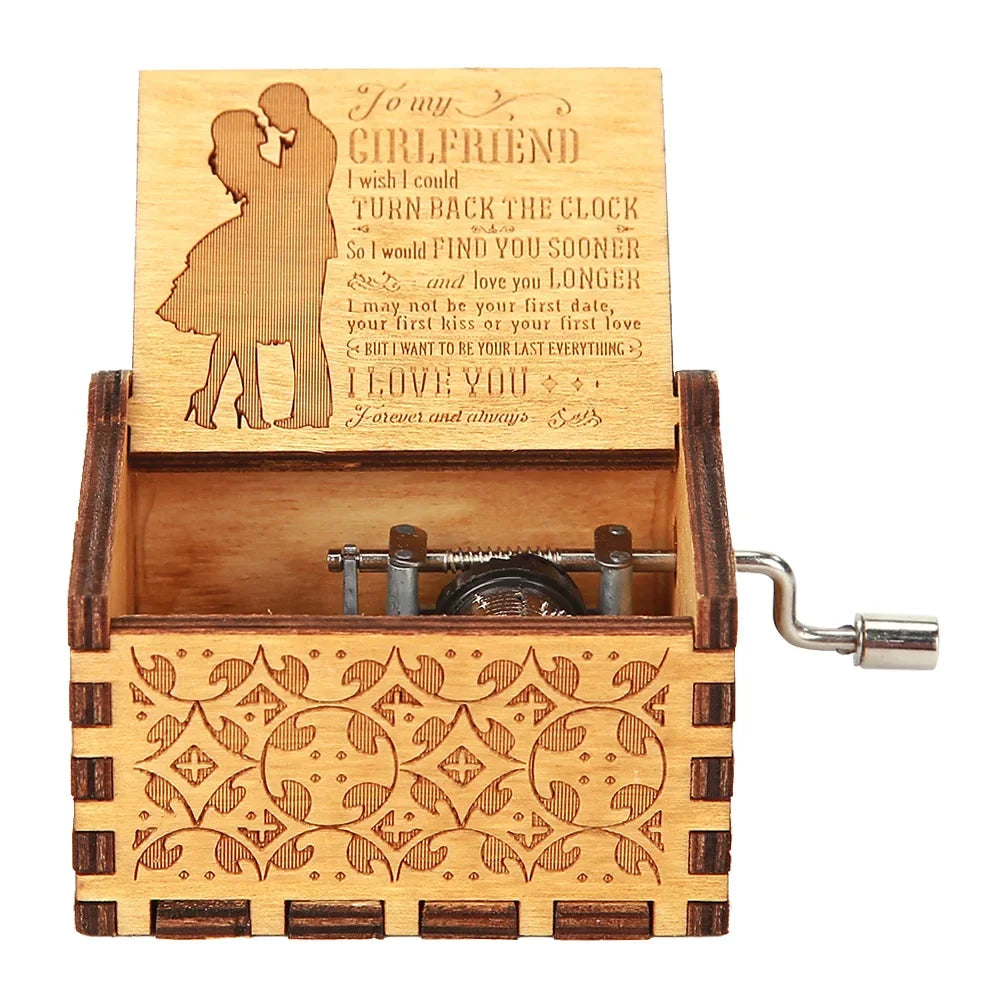 You Are My Sunshine Wooden Carved Vintage Handcrafted Melody Music Box Antique Clockwork Gift for Girlfriend