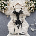 Women' Hollow Lace Camisole Bodysuit V-Neck Backless Sleeveless Erotic Lingerie Slim Fit Bow Pajamas Sexy Black Sheer Playsuit