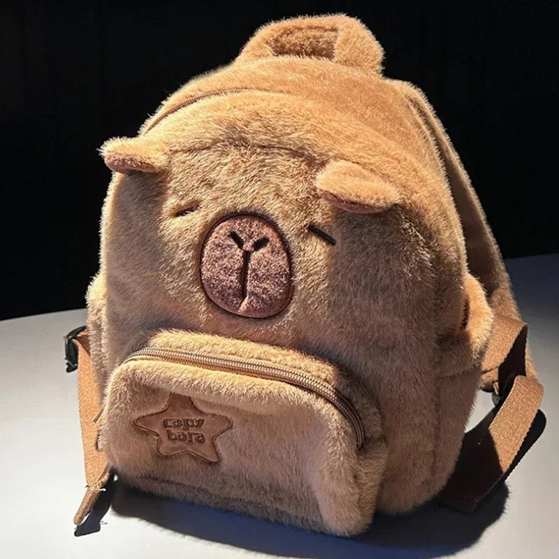 Capybara Plush School Backpack – Casual Fur Bag with Large Capacity and All-Match Design