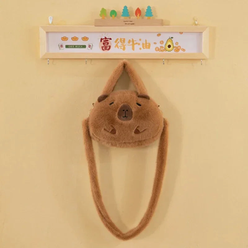 Capybara Plush School Backpack – Casual Fur Bag with Large Capacity and All-Match Design