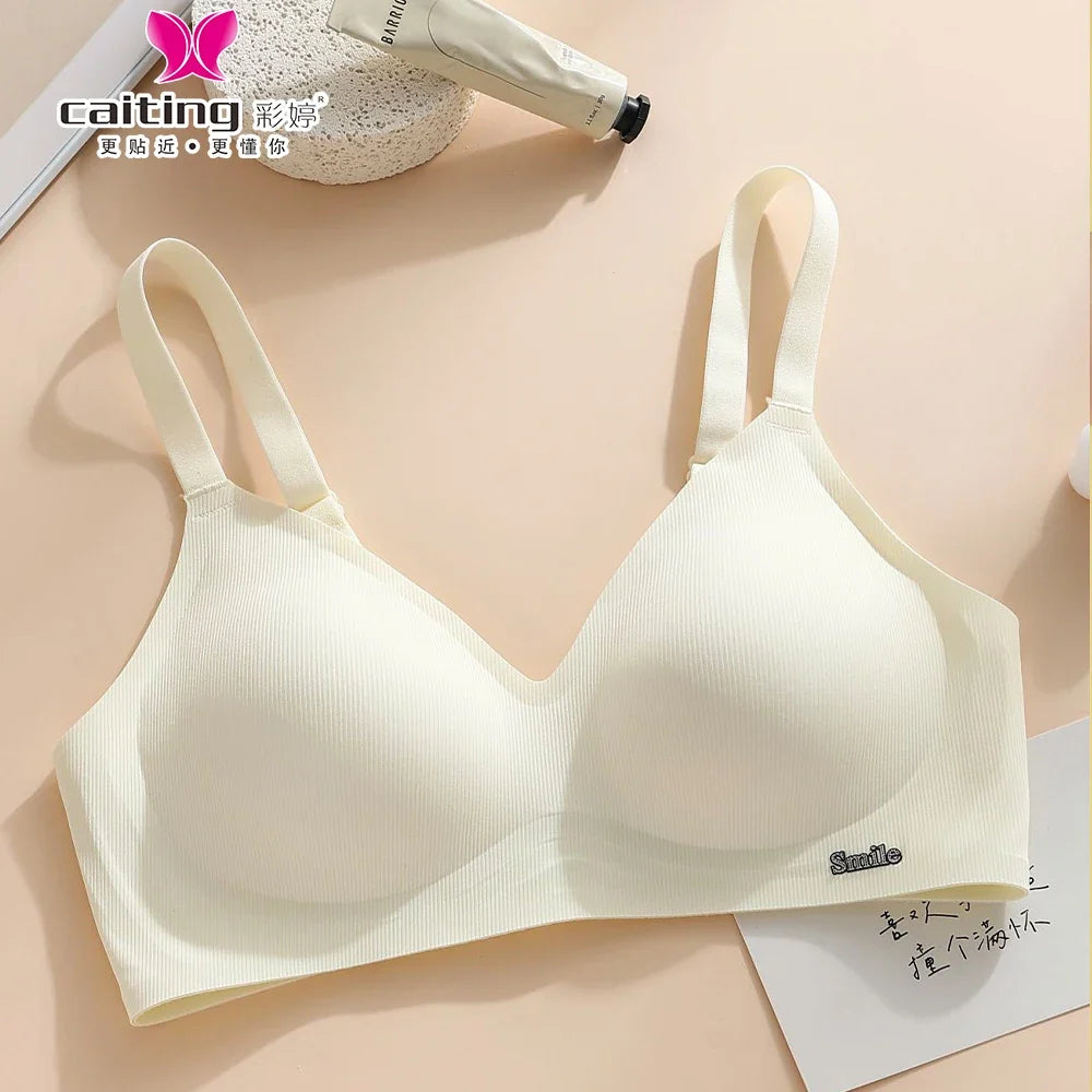 CAITING Beautiful Back Latex Cup Bra One-piece Seamless Bra Women Wireless Push Up Underwear Sexy Deep V Padded Bralette Female