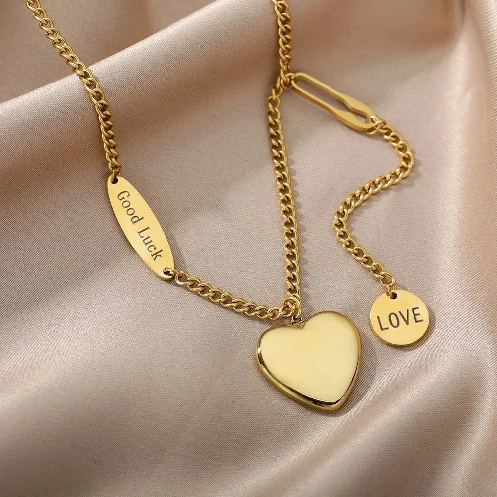 316L Stainless Steel Multilayer Heart Necklace For Women Girls Goth Gold Color Clavicle Chain Charm Choker Jewelry Birthday Gift