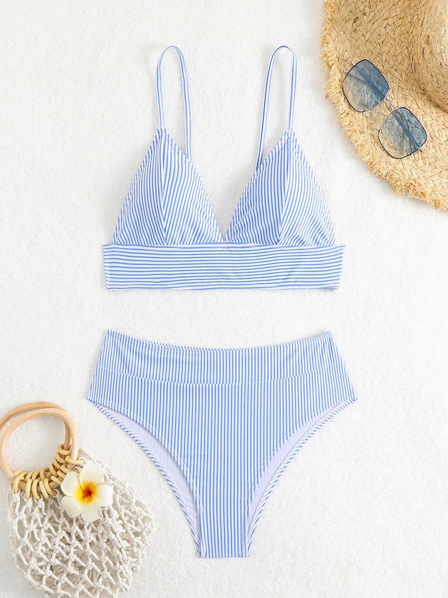 Sexy Striped Ruffle Bikini Swimsuit Women 2026 Two-piece Swimwear High Waisted Bikinis Set Female Bathing Suit Push Up Beachwear