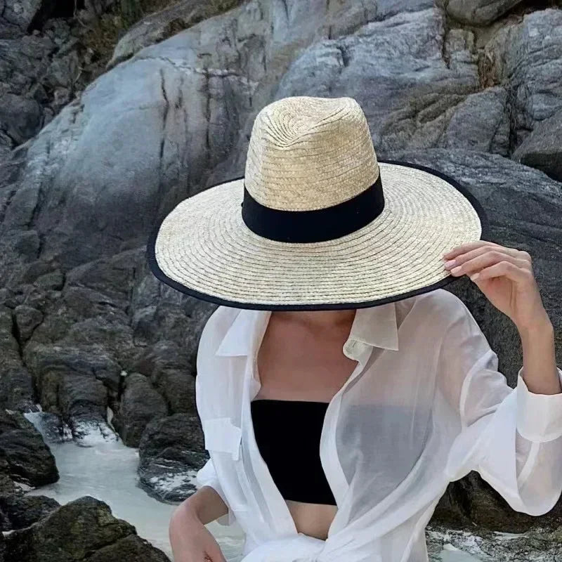 New 2024 Belt Strap Straw Sun Hat For Women Fashion Vacation Beach UV Hats Summer Wide Brim Travel Panama Hats Outdoor Wholesale