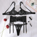 AVELINE 2025 Black Embroidered Lace Steel Hoop Gather Waist Cover Sculpting Sexy and Charming Split Set Three Piece Set